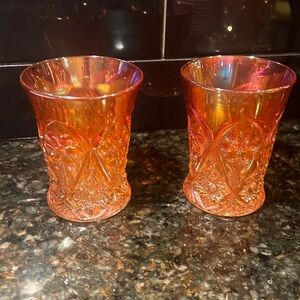 Burndt orange vintage crystal set of 2 drinking glasses no chips or cracks